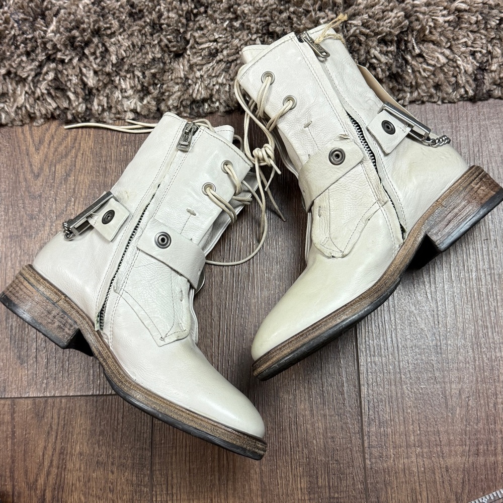 A.S.98 Faust Off-White Lace-Up Moto Leather Boots 
Size 37EU Women - Picture 3 of 16